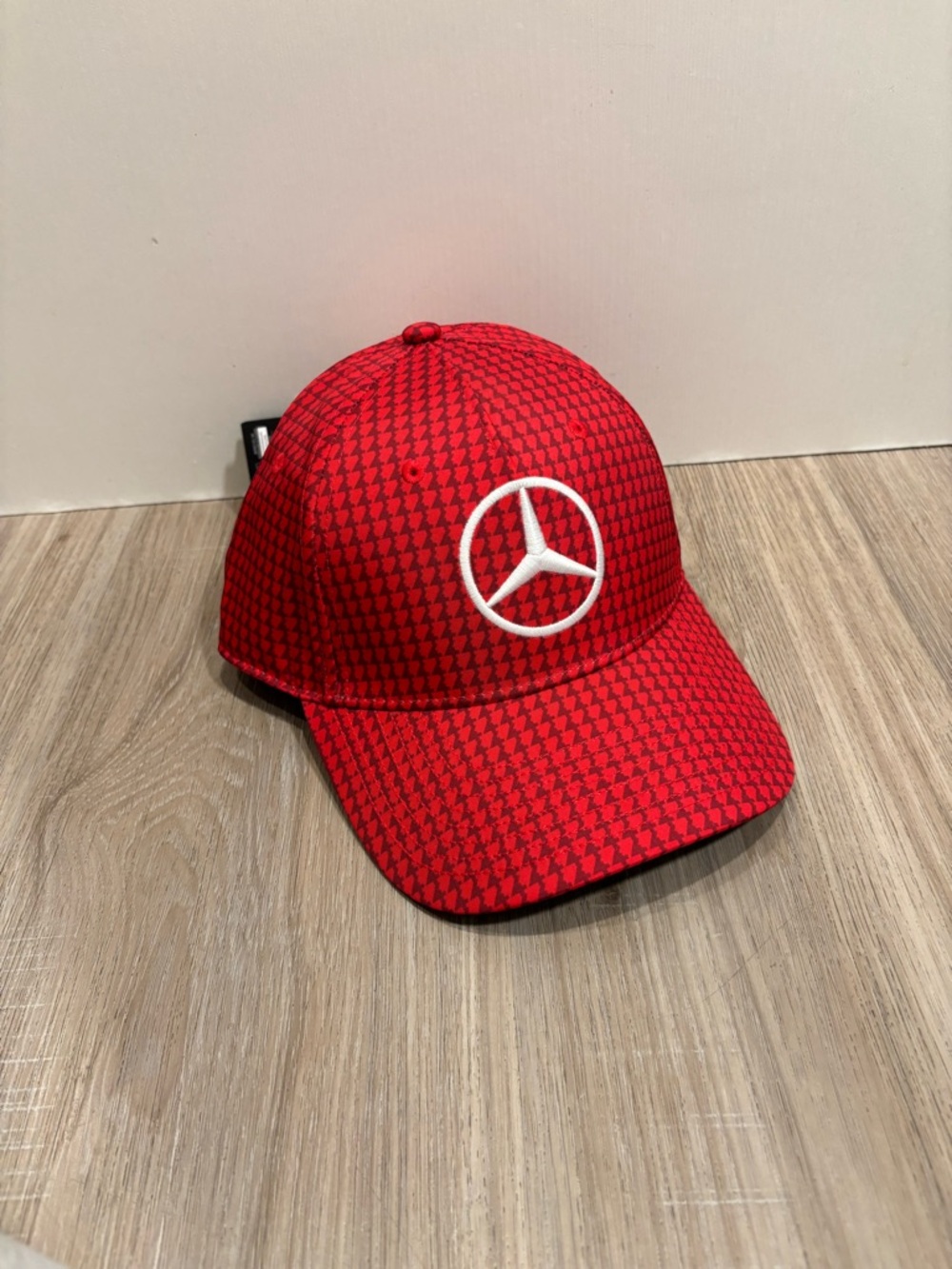 Mercedes AMG Petronas Red Houndstooth Baseball Cap with White Logo